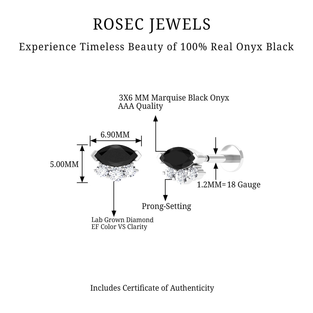 Marquise Black Onyx Helix Earring with Lab Grown Diamonds