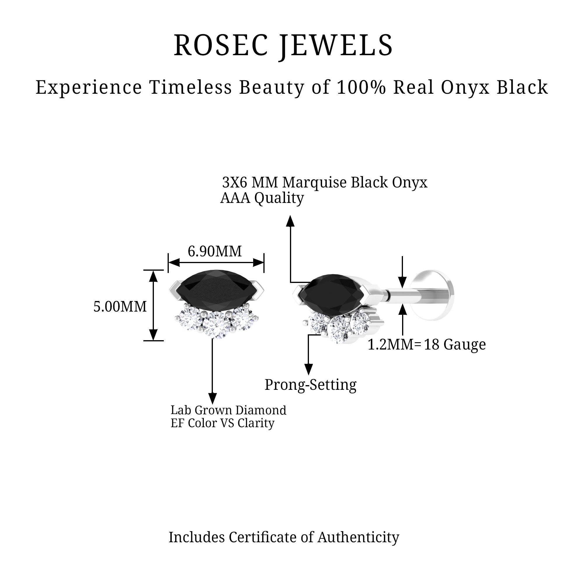 Marquise Black Onyx Helix Earring with Lab Grown Diamonds