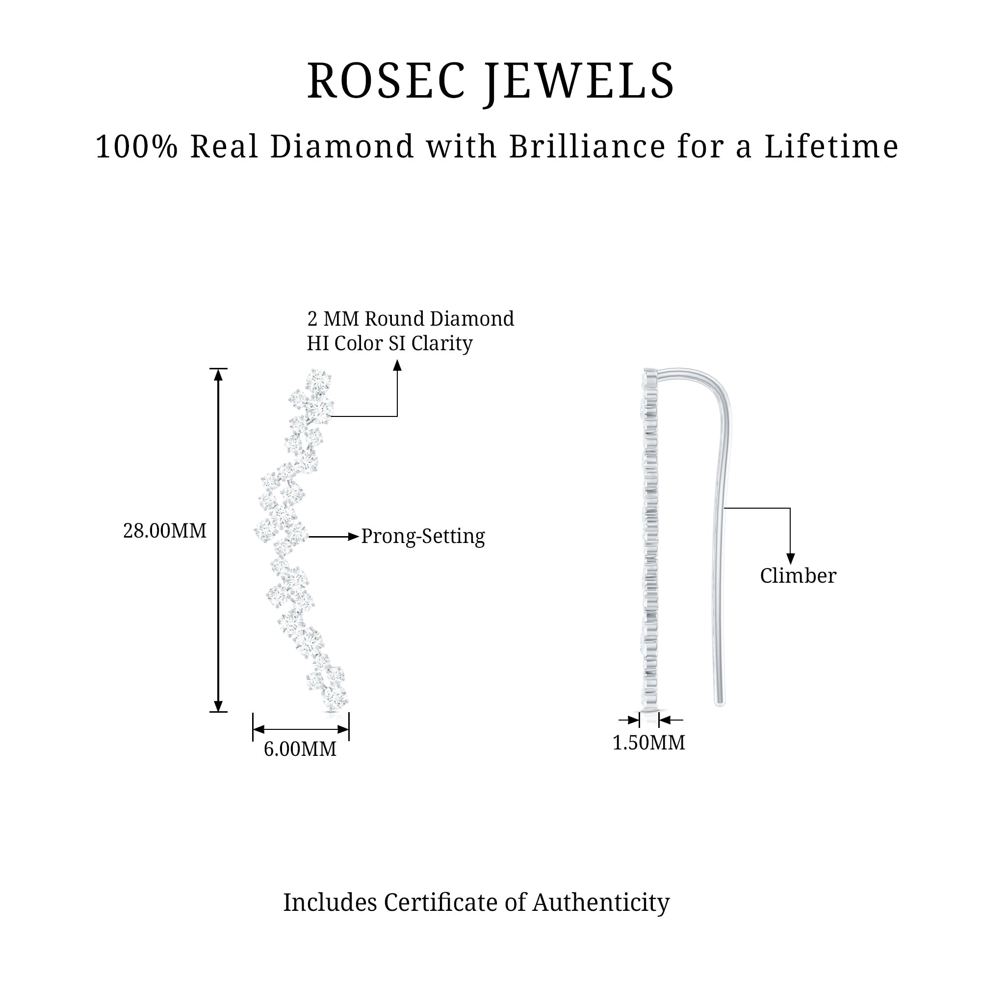 Diamond Cluster Climber Earring for Helix Piercing