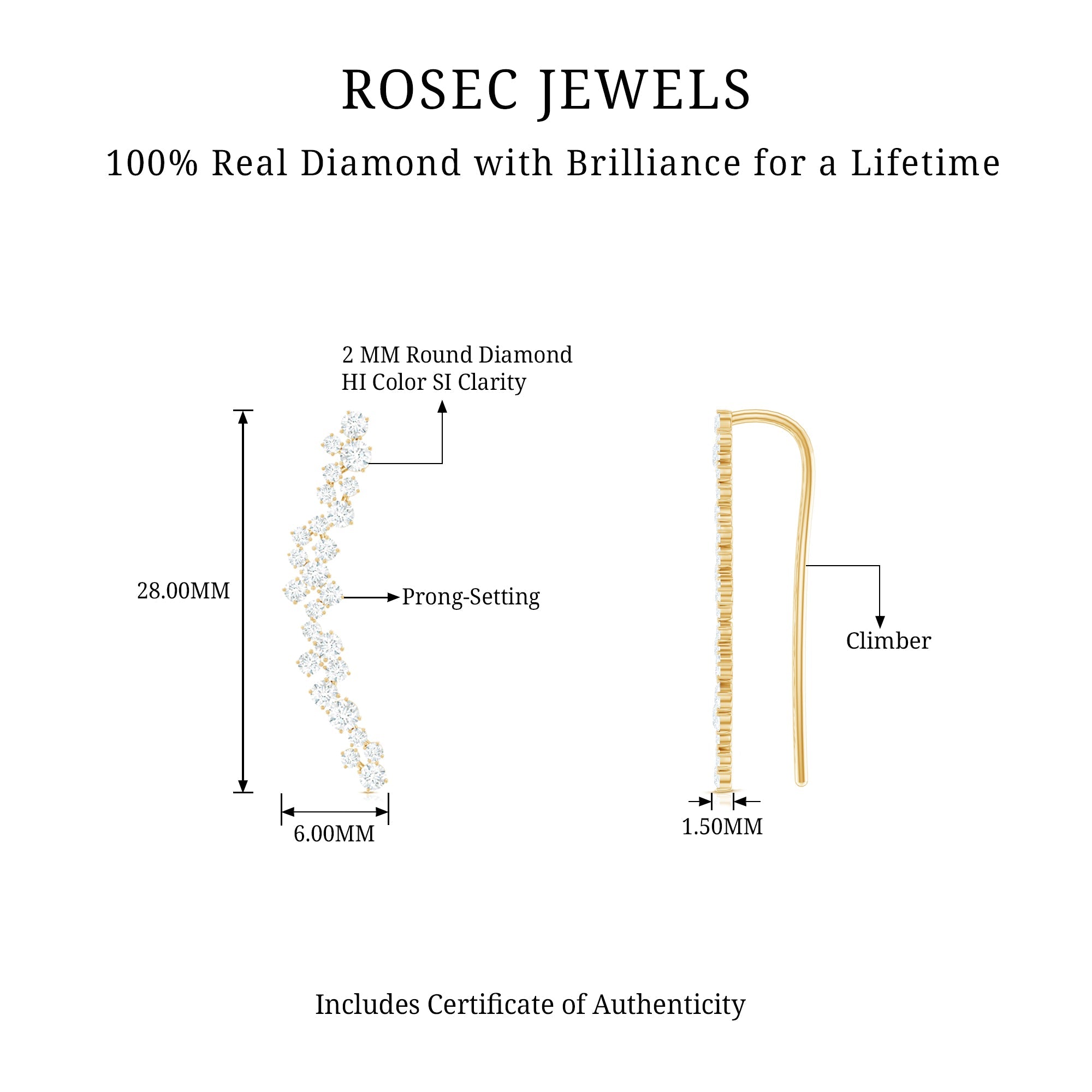 Diamond Cluster Climber Earring for Helix Piercing