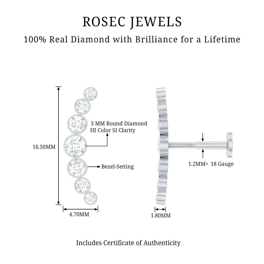 Graduated Diamond Crawler Helix Earring in Bezel Set