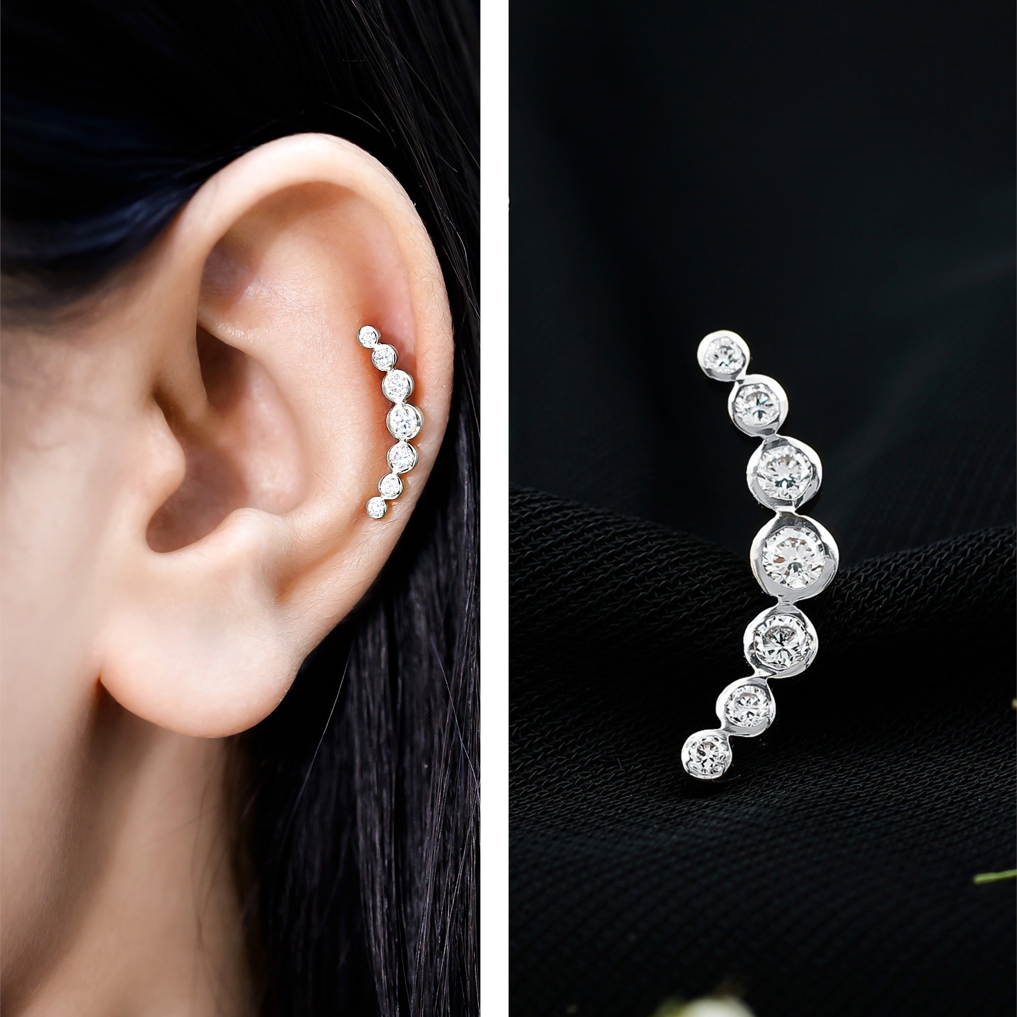 Graduated Diamond Crawler Helix Earring in Bezel Set