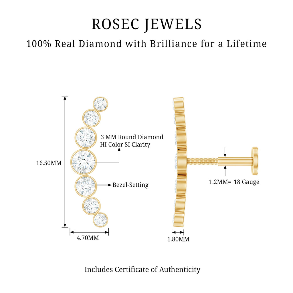 Graduated Diamond Crawler Helix Earring in Bezel Set