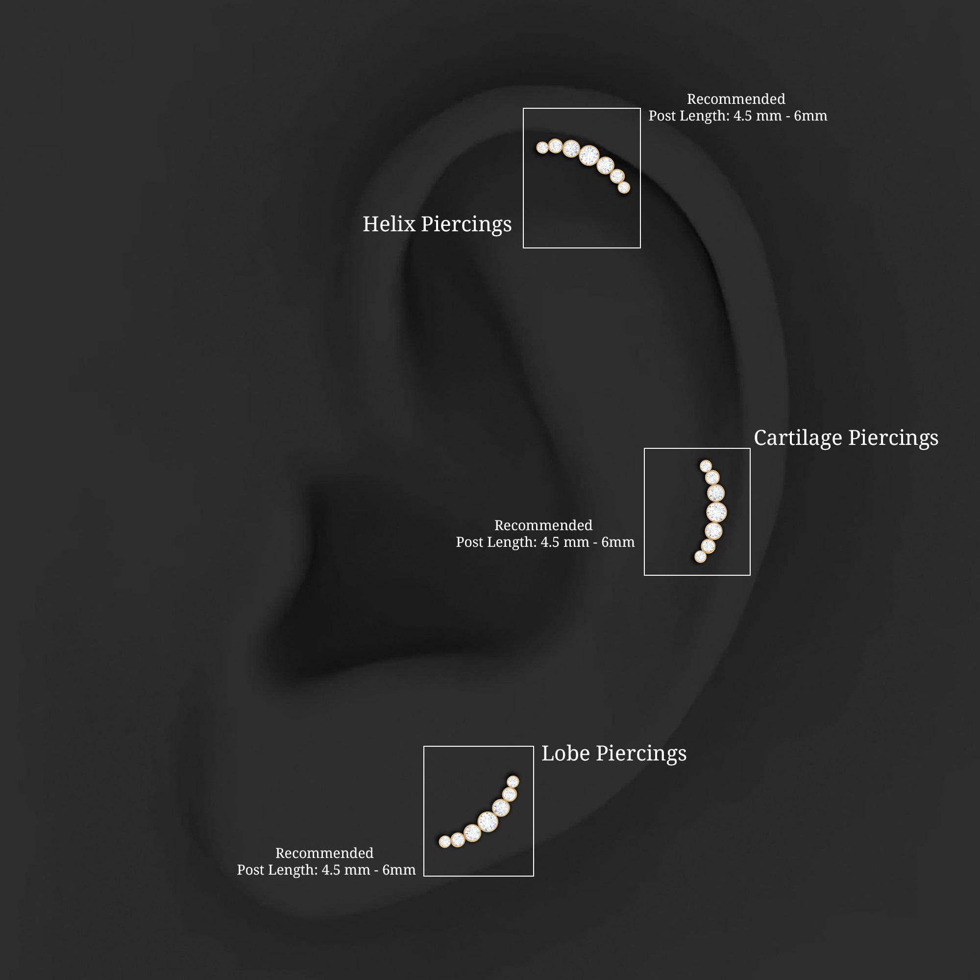 Graduated Diamond Crawler Helix Earring in Bezel Set