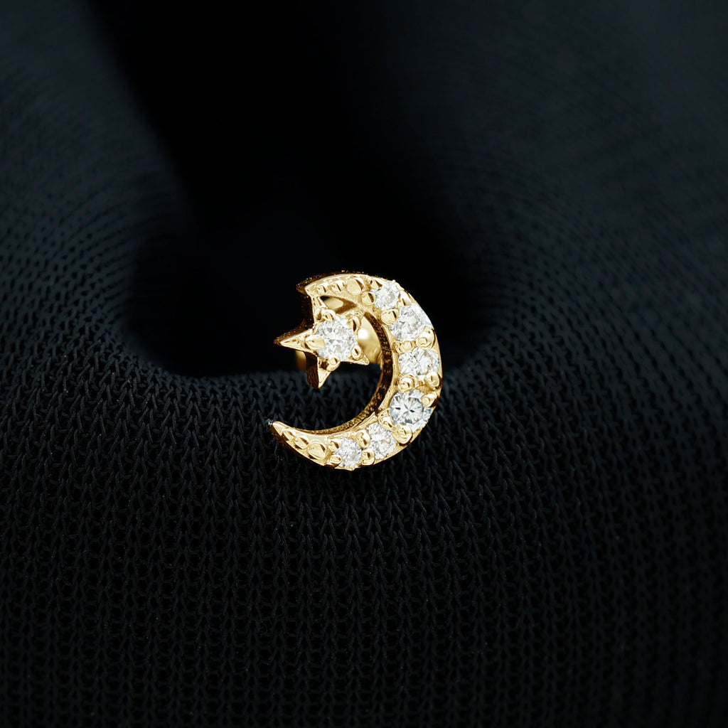 Certified Diamond Crescent Moon Helix Earring with Star