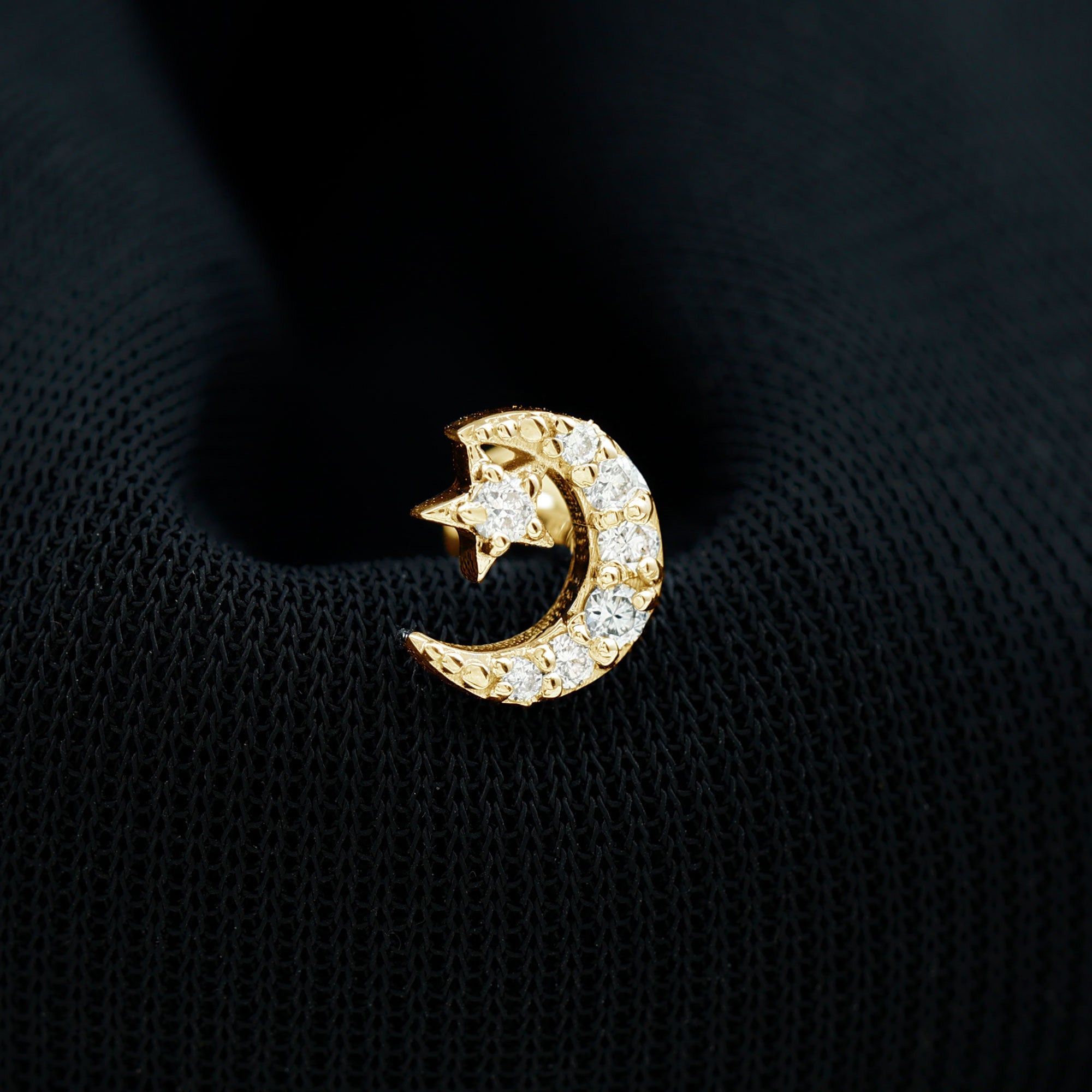 Certified Diamond Crescent Moon Helix Earring with Star