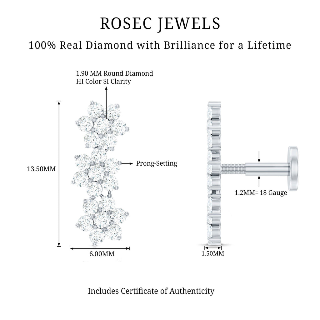 Diamond Three Flower Crawler Earring for Helix Piercing
