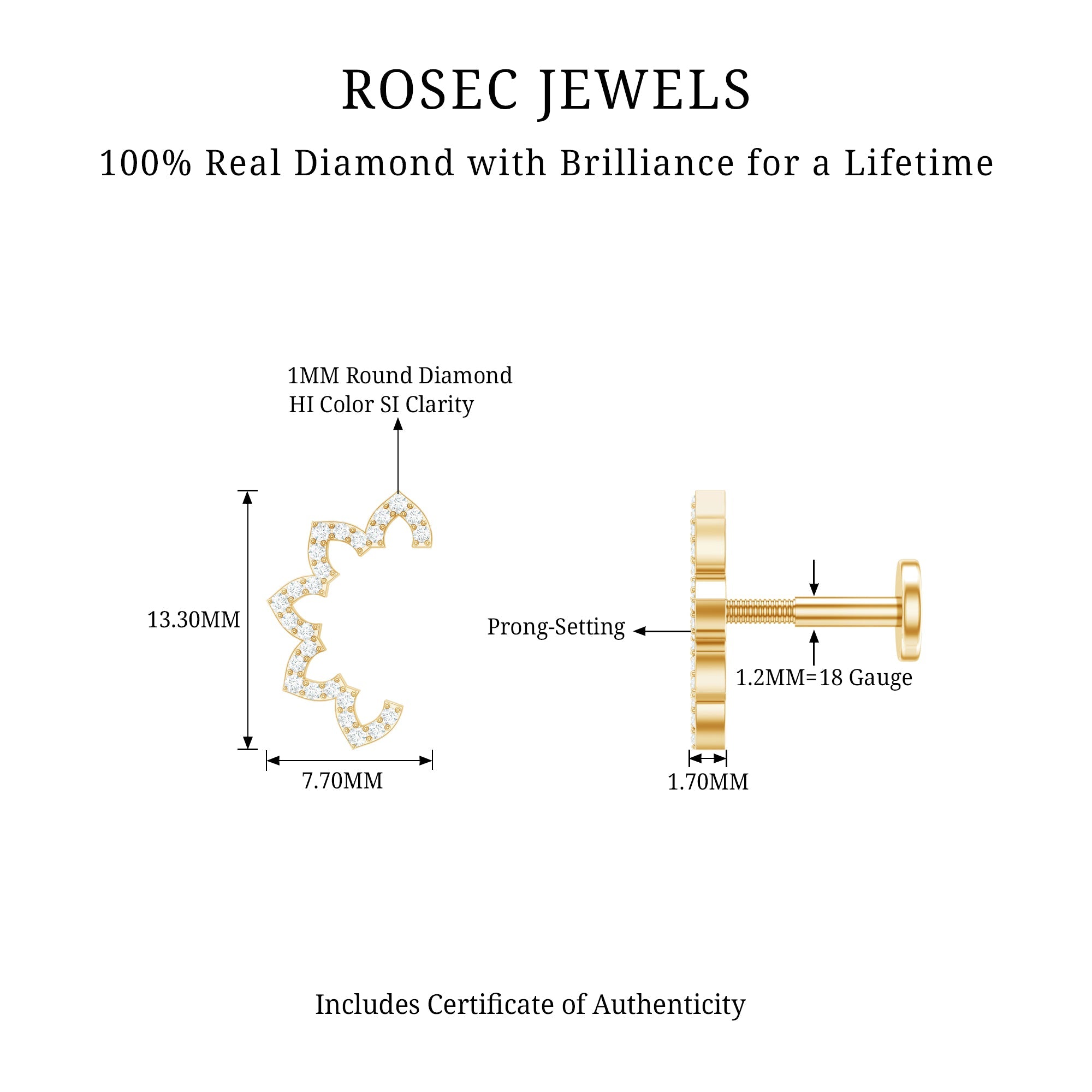 Certified Diamond Curved Floral Earring for Cartilage Piercing