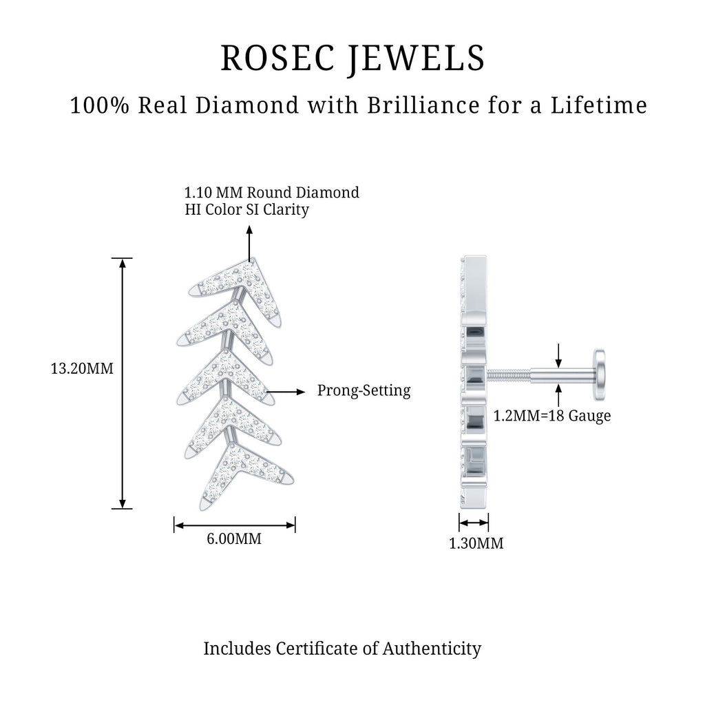 Minimalist Diamond Leaf Crawler Earring for Helix Piercing