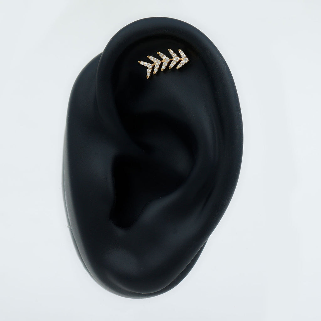 Minimalist Diamond Leaf Crawler Earring for Helix Piercing