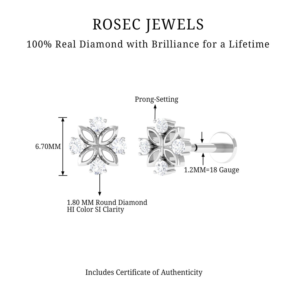 Nature Inspired Certified Diamond Flower Earring for Helix Piercing