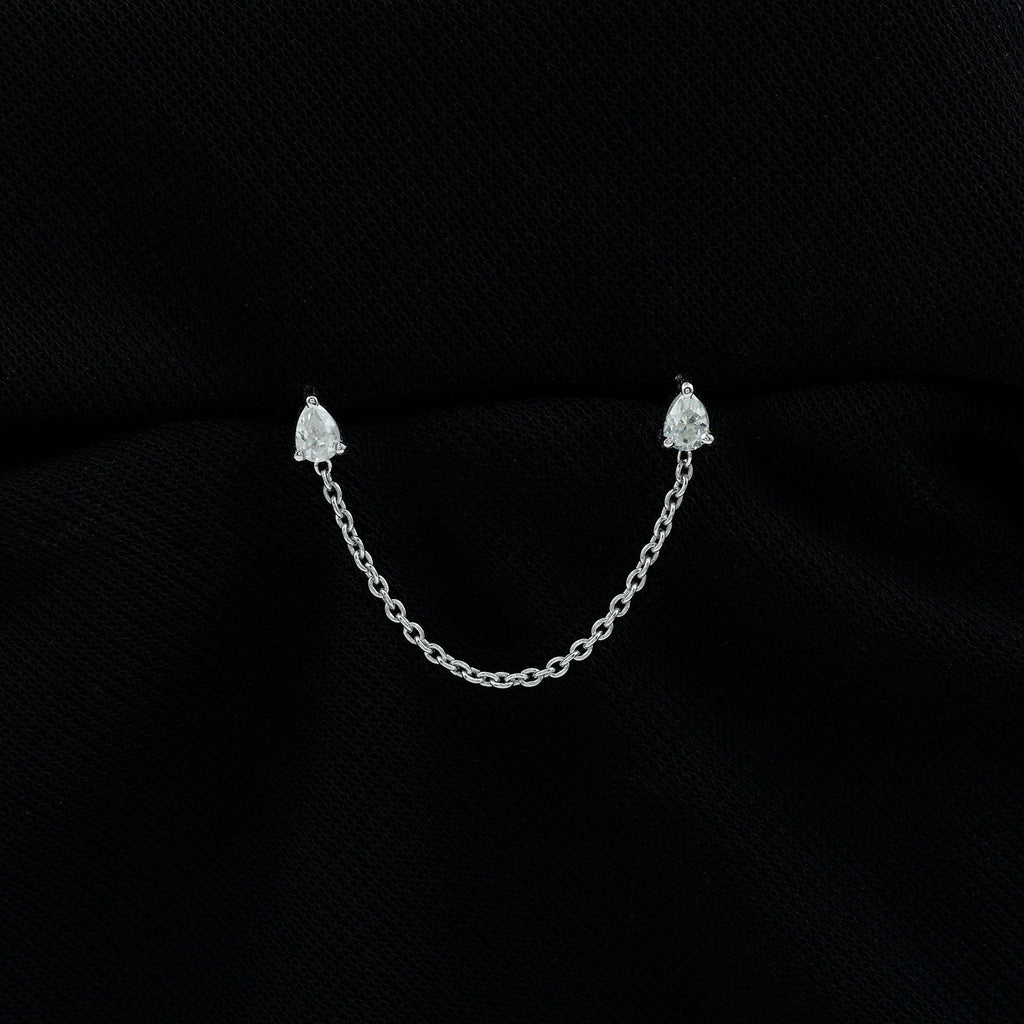 Pear Shape Diamond Chain Double Piercing Earring