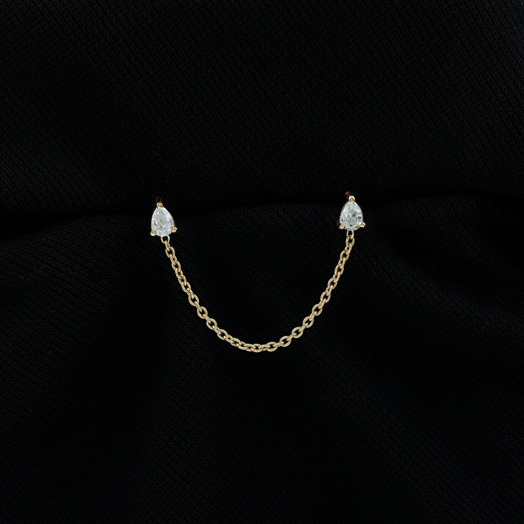 Pear Shape Diamond Chain Double Piercing Earring