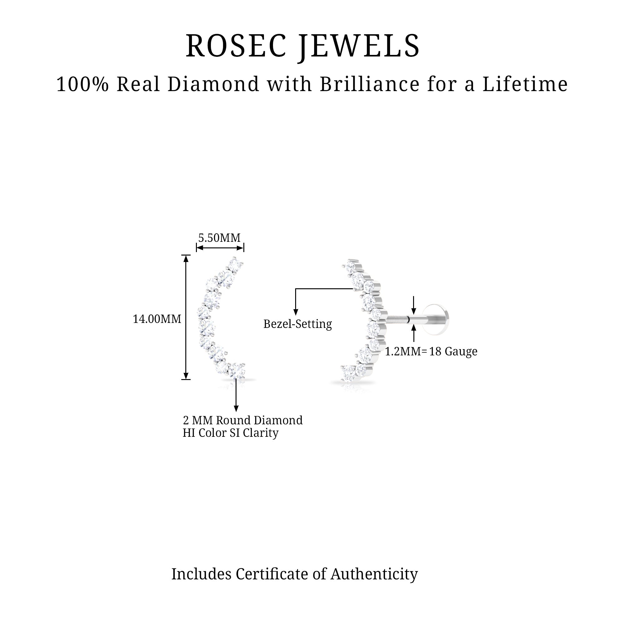Certified Diamond Curved Crawler Earring for Women