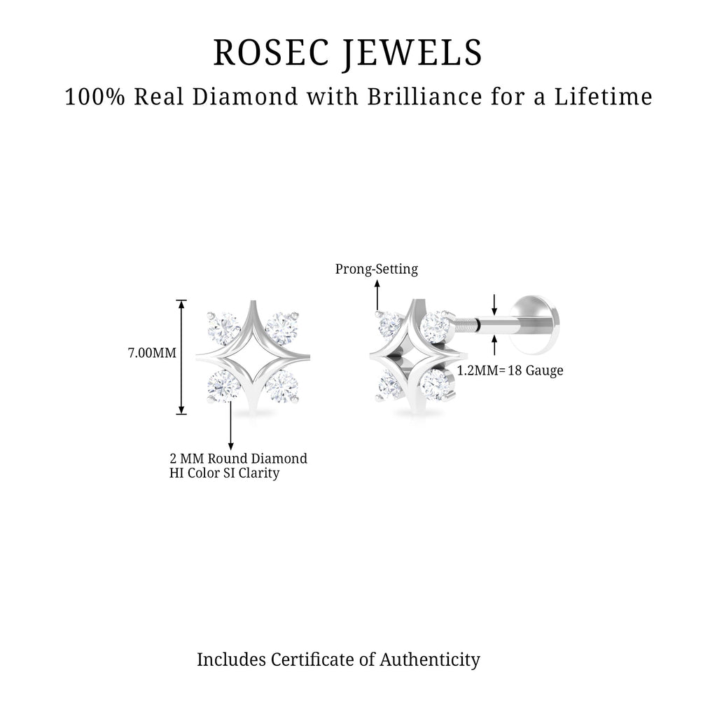 Round Cut Diamond Star Earring for Helix Piercing
