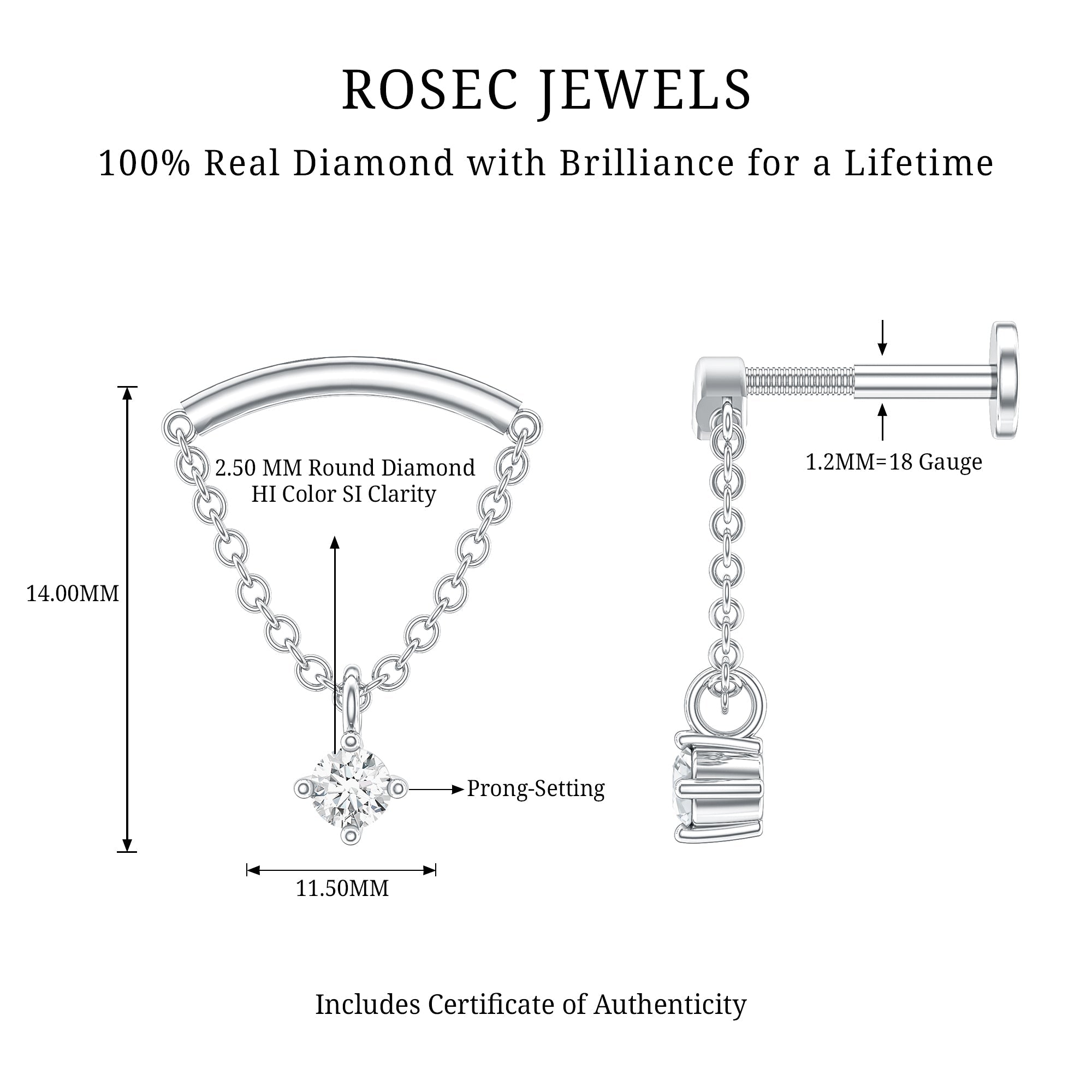 Single Diamond Hidden Helix Earring with Chain