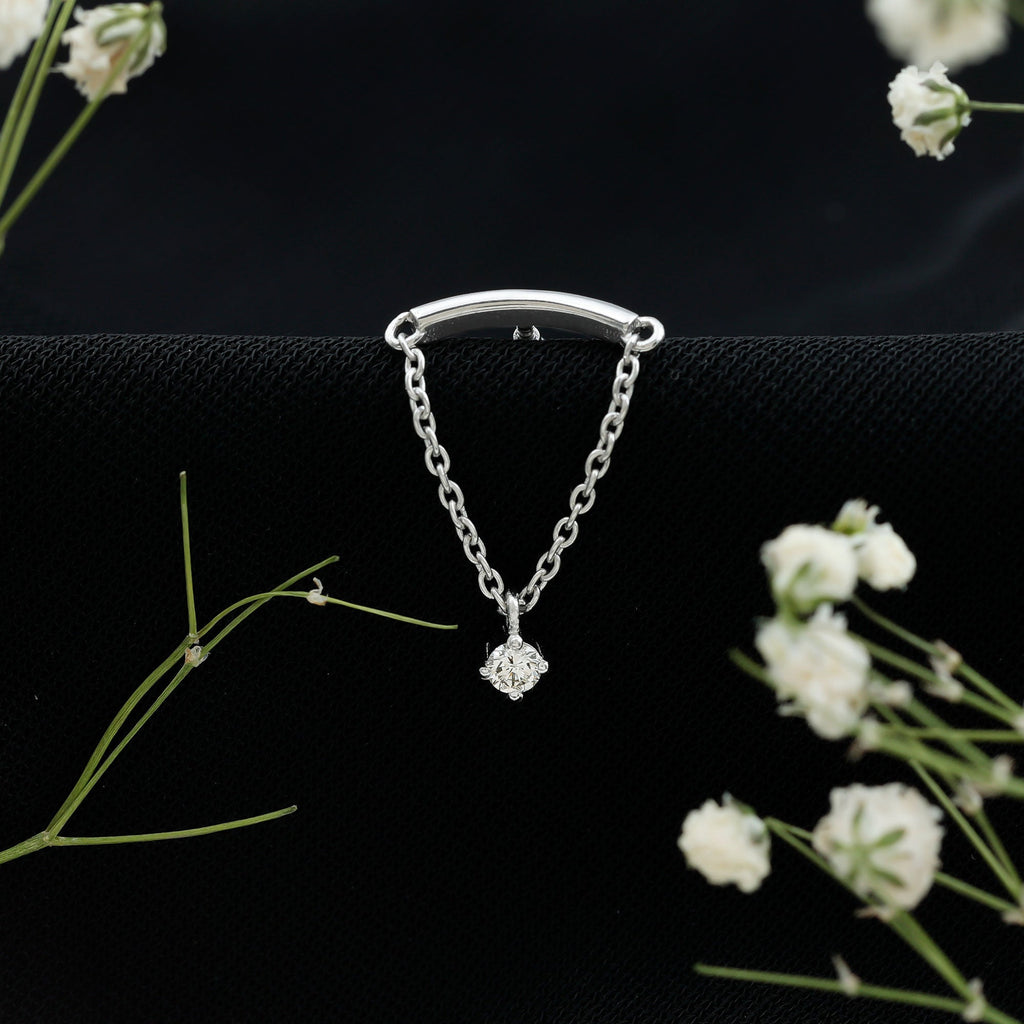 Single Diamond Hidden Helix Earring with Chain