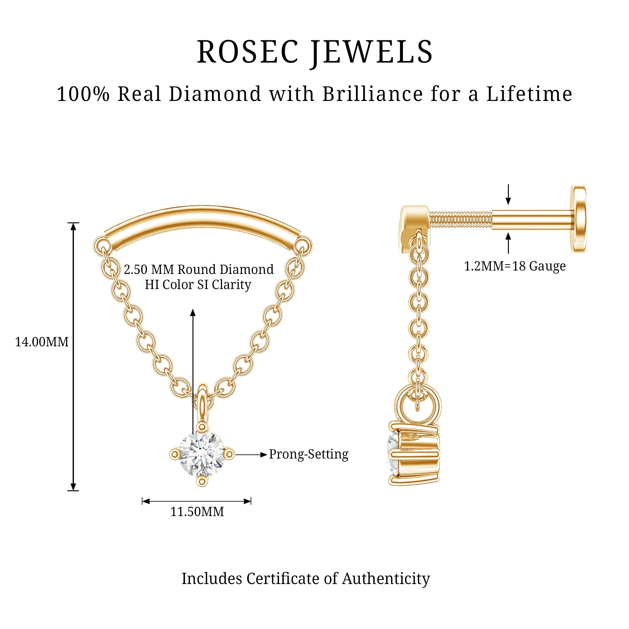 Single Diamond Hidden Helix Earring with Chain