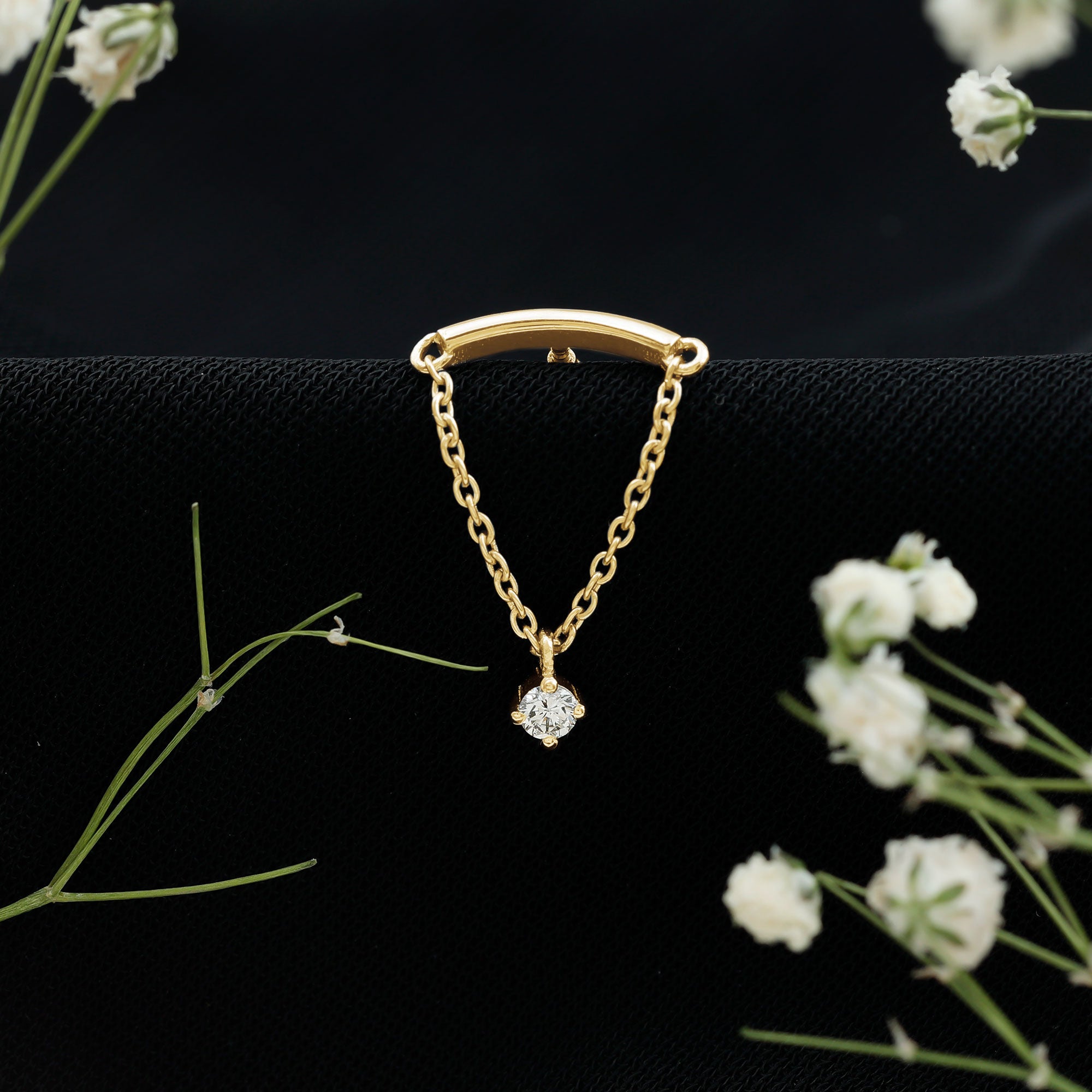 Single Diamond Hidden Helix Earring with Chain