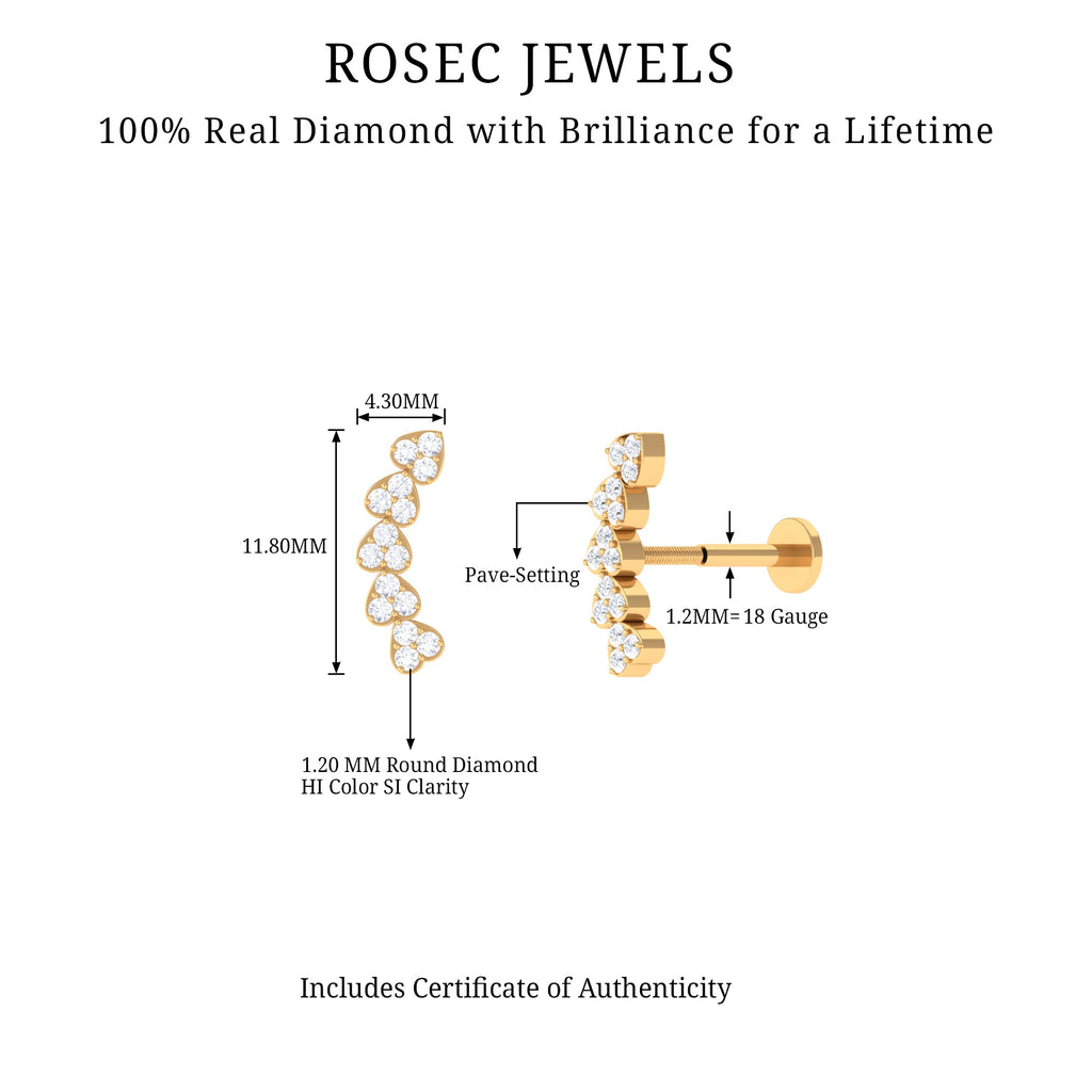 Diamond Heart Crawler Earring for Helix Piercing