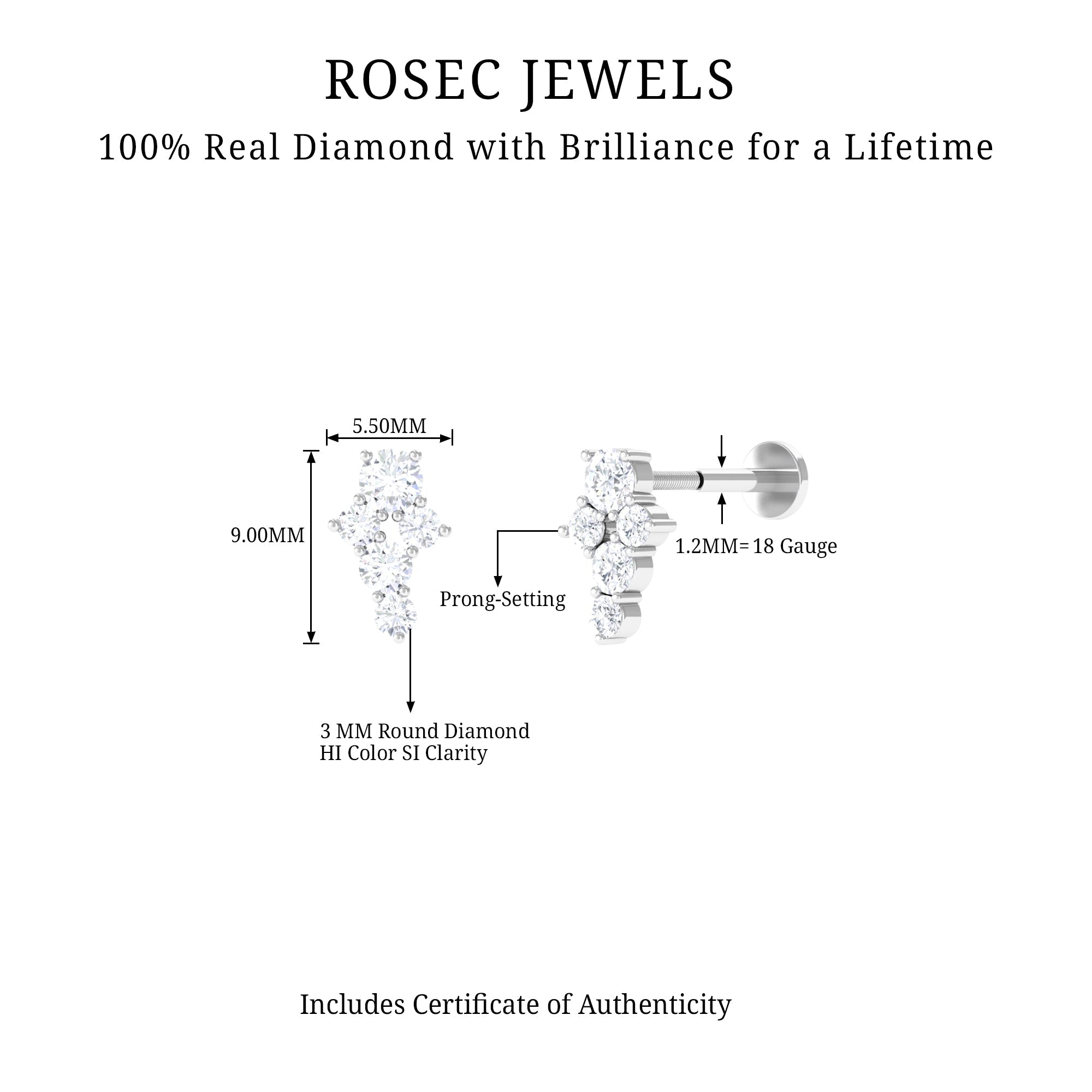 Certified Diamond Cluster Cartilage Piercing Earring