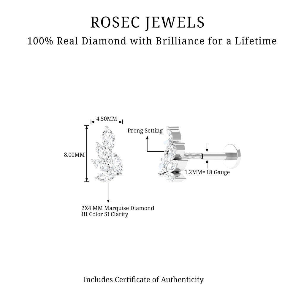 Nature Inspired Marquise Diamond Cluster Earring for Helix