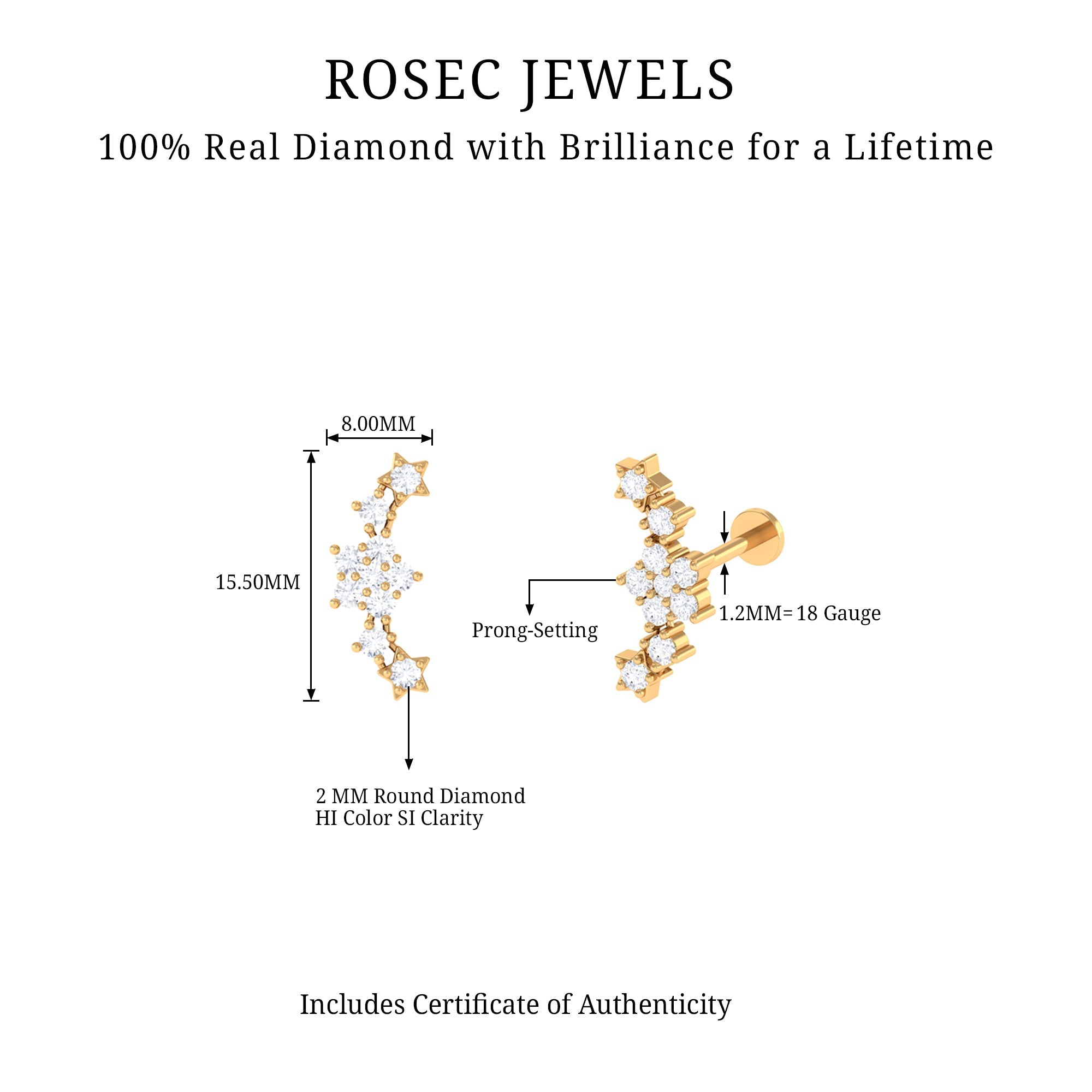 Brilliant Cut Diamond Star Ear Crawler Earring