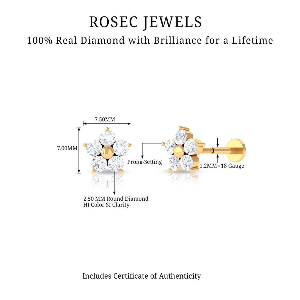 Nature Inspired Diamond Flower Earring for Tragus Piercing