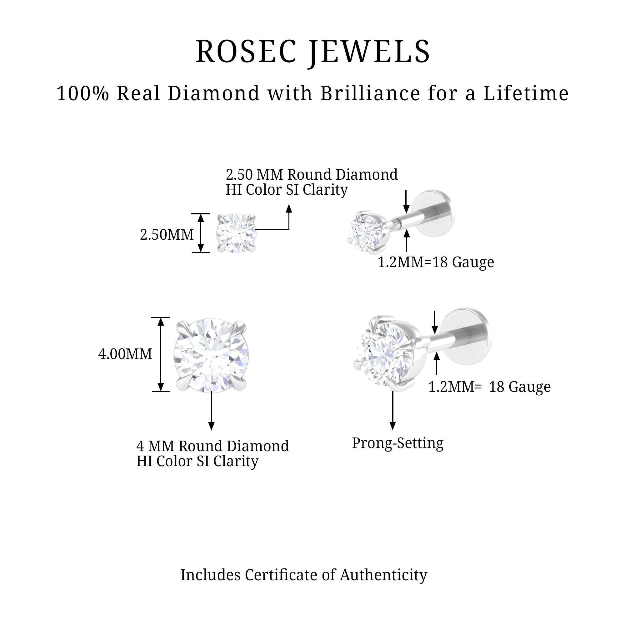 Brilliant Cut Diamond Solitaire Earring Set for Helix Piercing