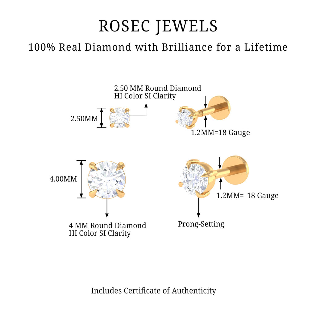 Brilliant Cut Diamond Solitaire Earring Set for Helix Piercing