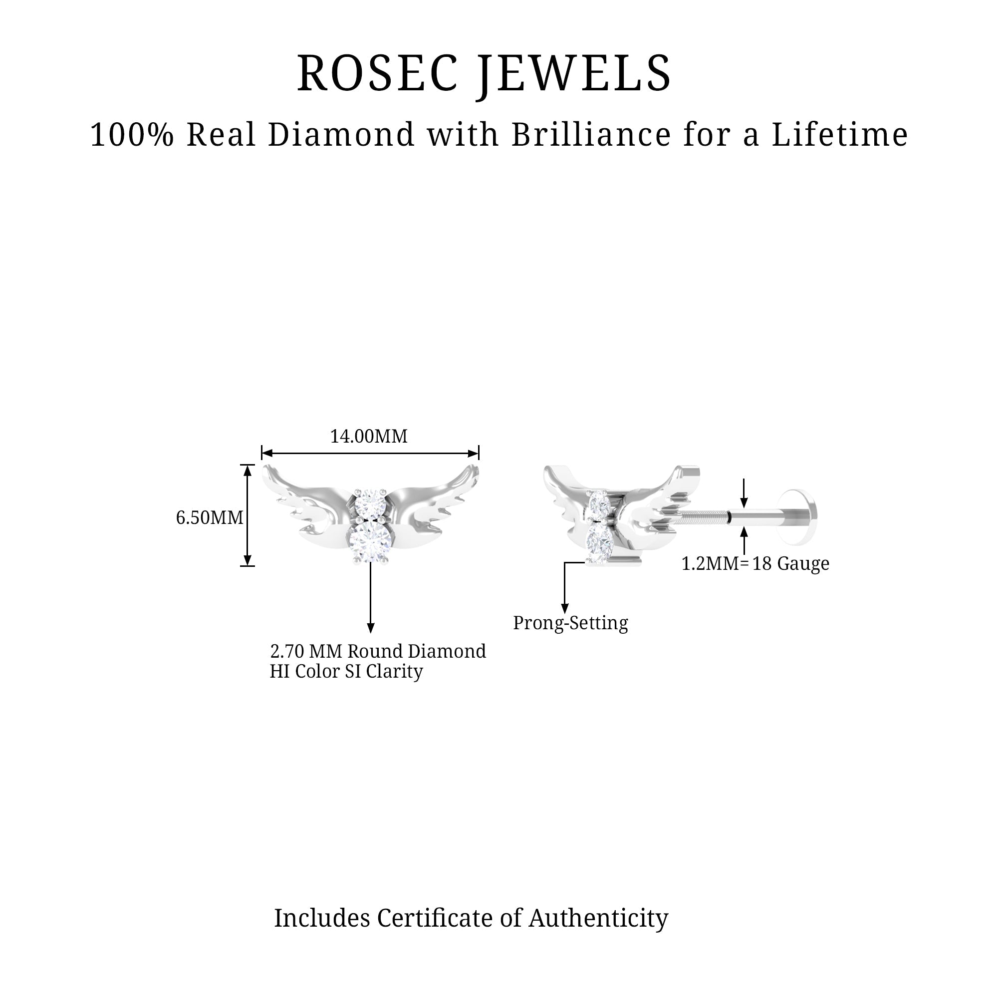 Animal Inspired Diamond Bird Earring for Helix Piercing