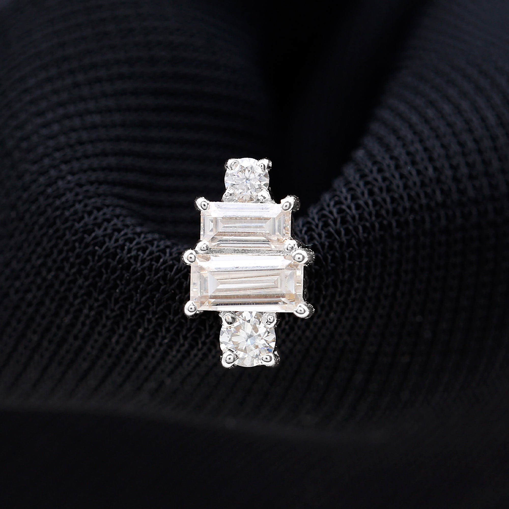 Double Baguette Diamond Cartilage Piercing Earring