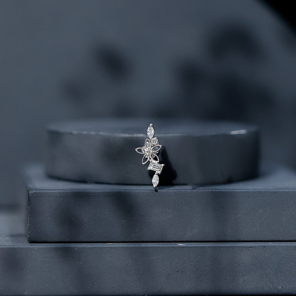 Real Diamond Flower Crawler Earring for Helix Piercing