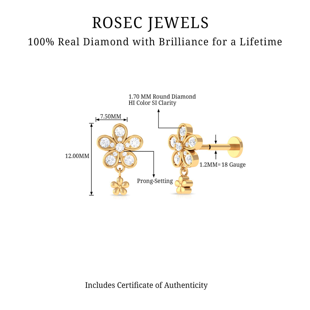 Certified Diamond Flower Helix Drop Earring