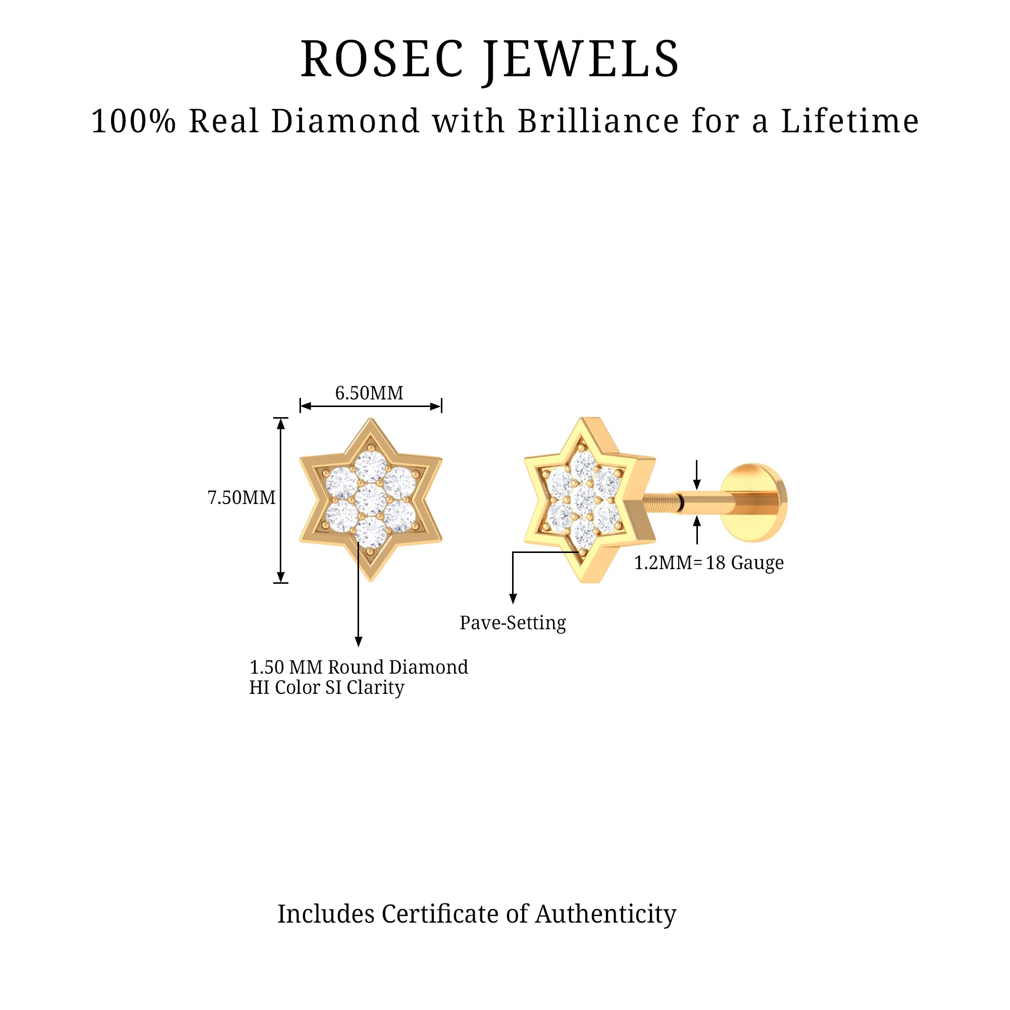 Certified Diamond Star Earring for Helix Piercing