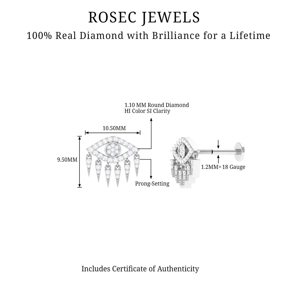 Diamond Evil Eye Earring for Upper Lobe Piercing