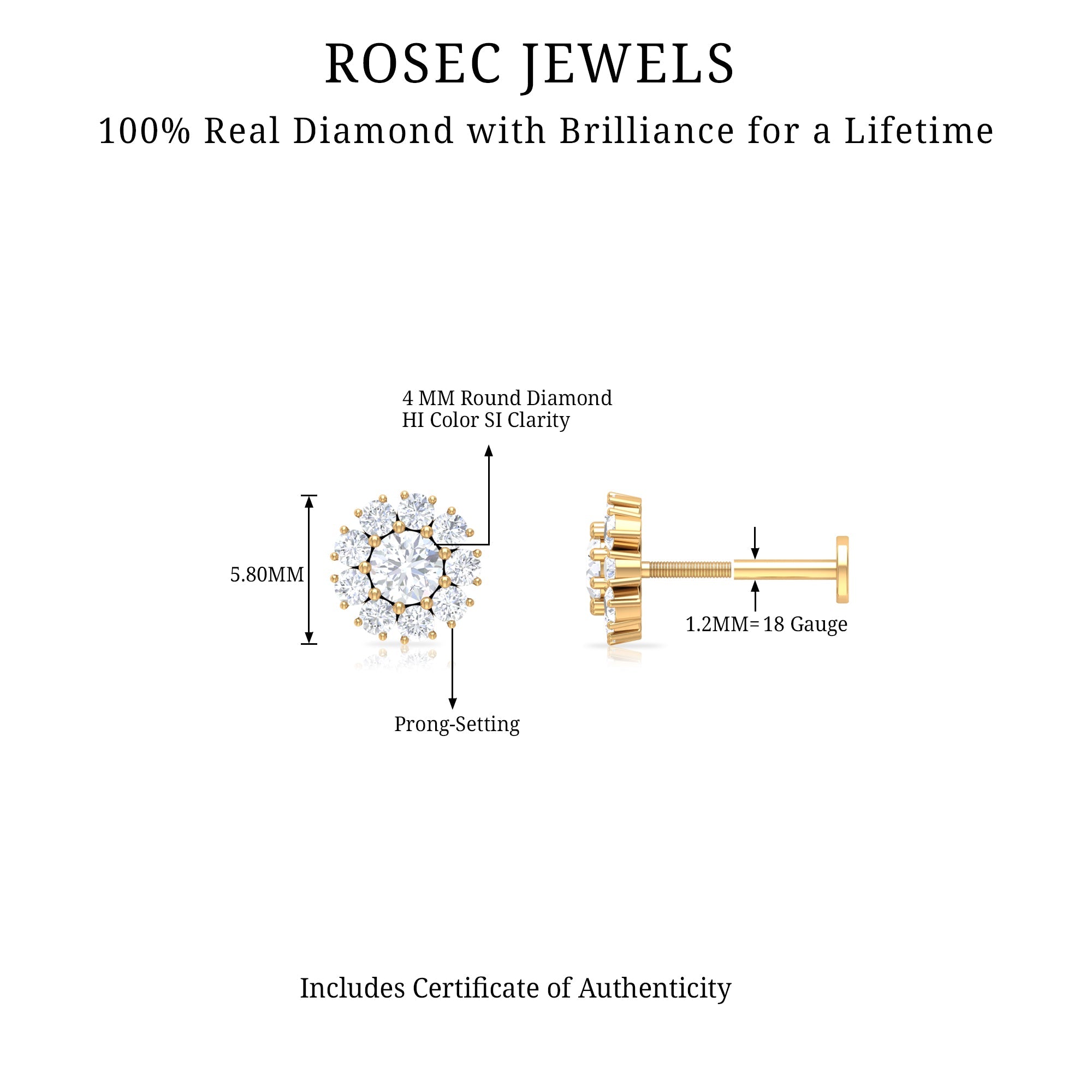 Certified Diamond Cluster Stud Earring with Flat Back
