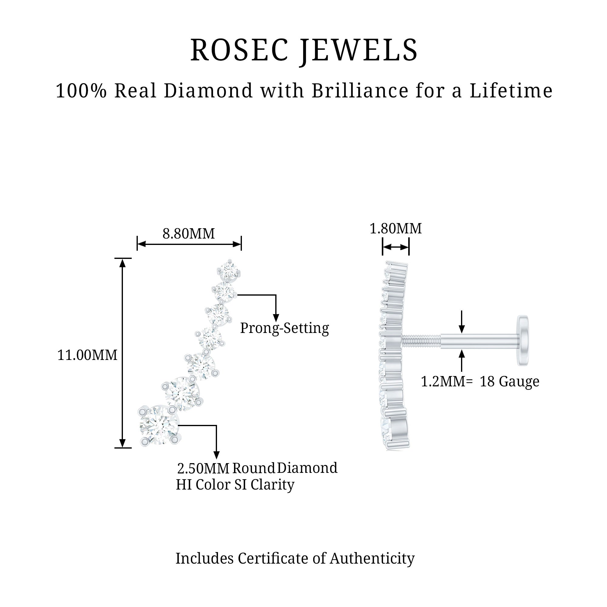 Graduated Style Diamond Ear Climber Earring
