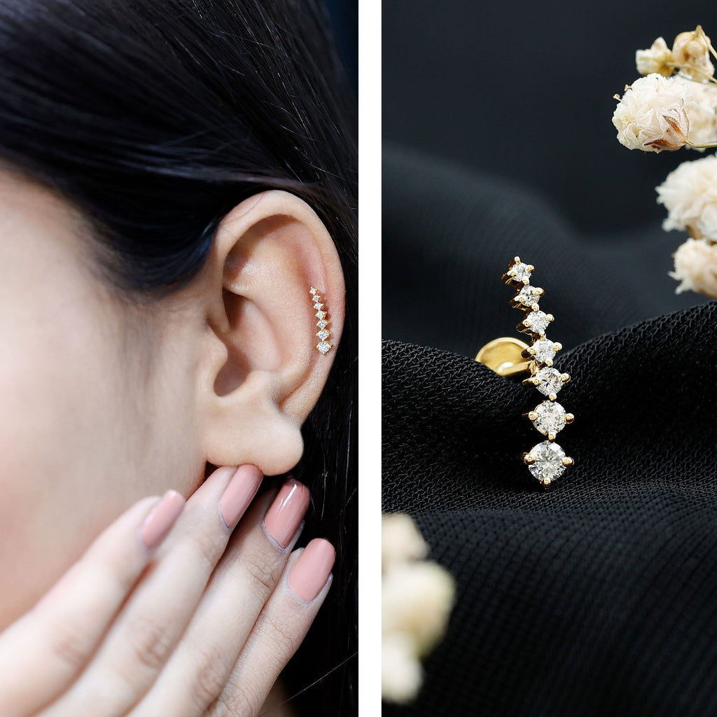 Graduated Style Diamond Ear Climber Earring