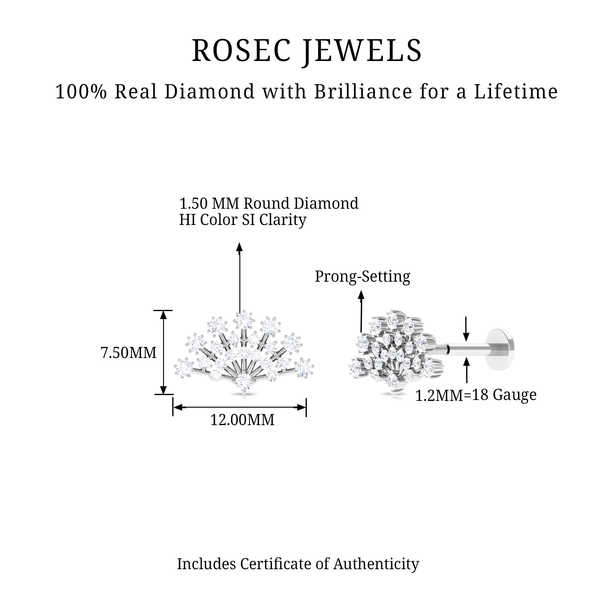 Unique Diamond Fan Cartilage Earring for Women