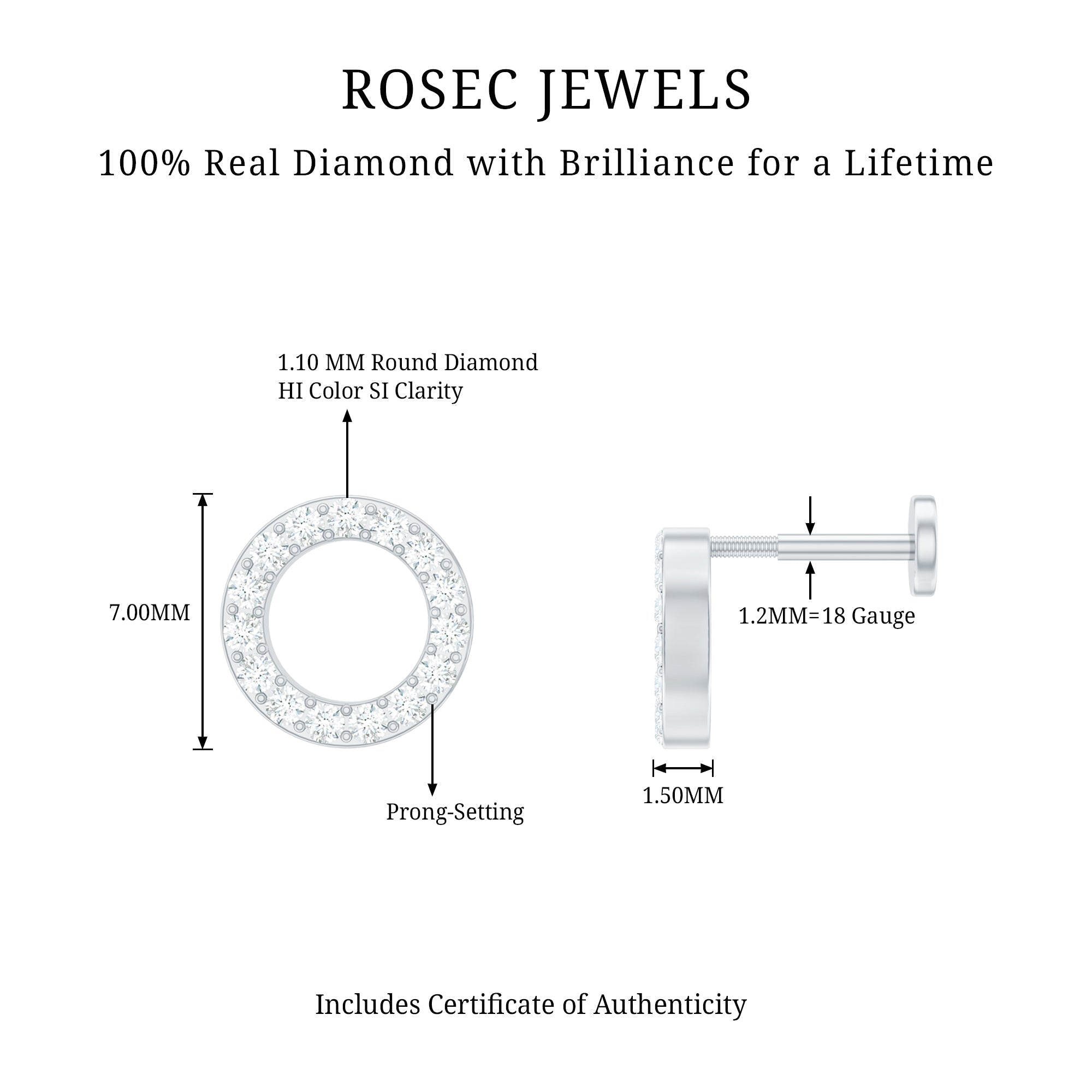 Simple Diamond Open Circle Earring with Flat Back