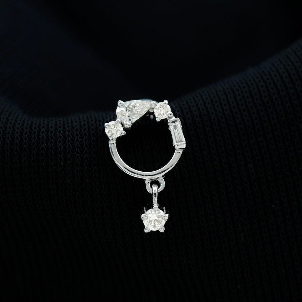 Moissanite Circle Drop Earring for Cartilage Piercing