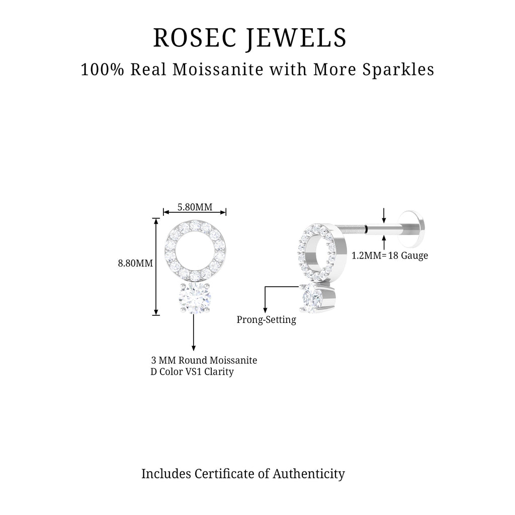 Certified Moissanite Open Circle Cartilage Earring for Women