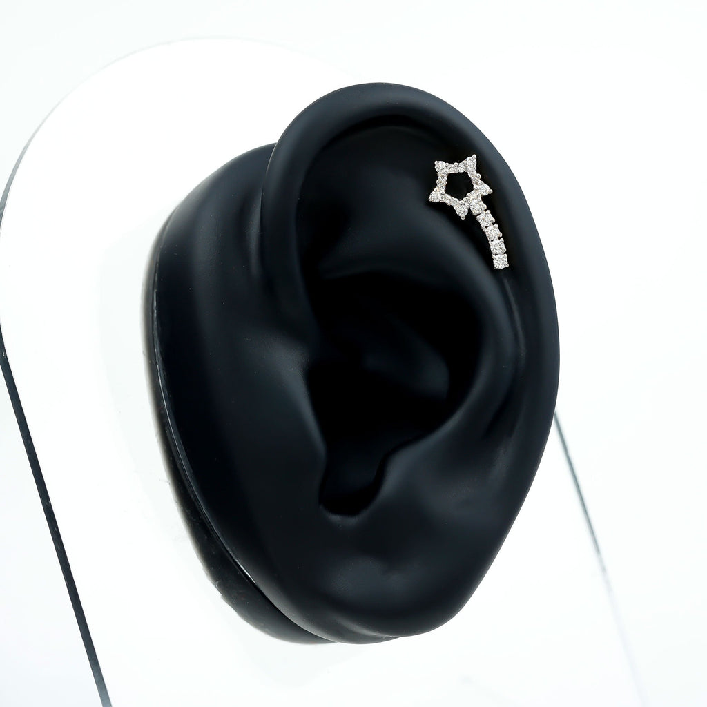 Certified Moissanite Shooting Star Cartilage Earring