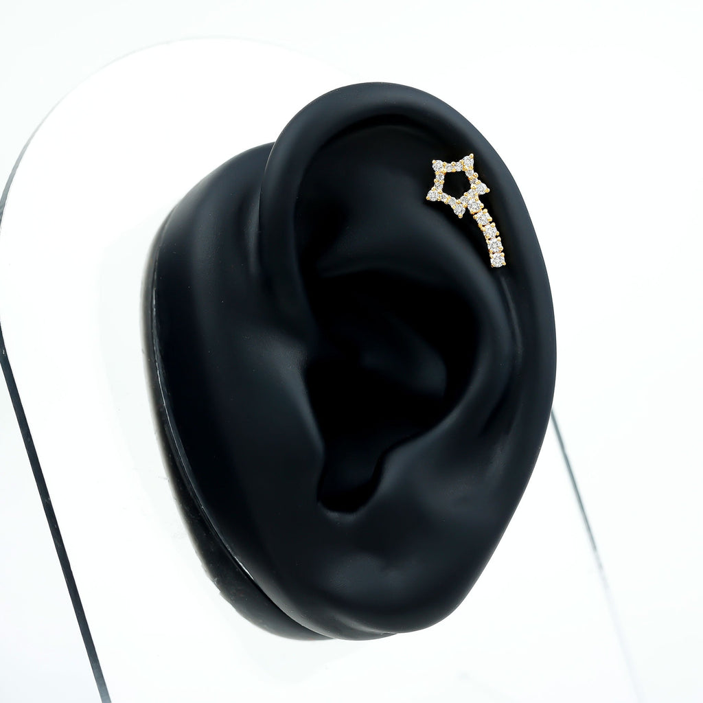 Certified Moissanite Shooting Star Cartilage Earring