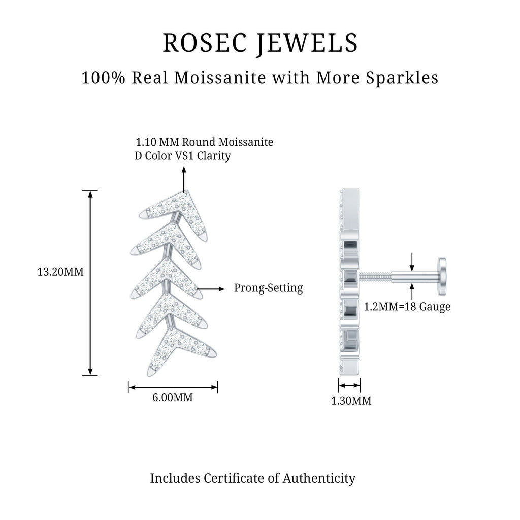 Certified Moissanite Leaf Crawler Earring for Helix Piercing