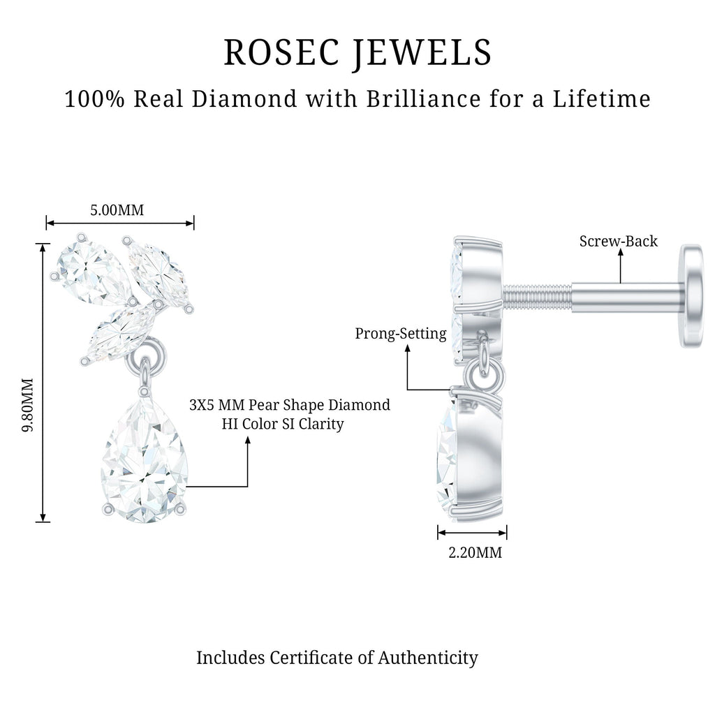 Natural Diamond Teardrop Cartilage Earring With Certificate