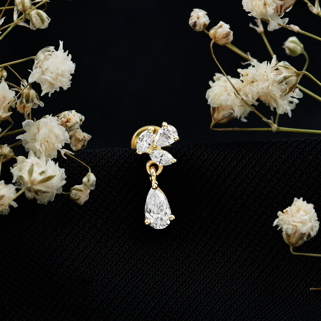 Natural Diamond Teardrop Cartilage Earring With Certificate
