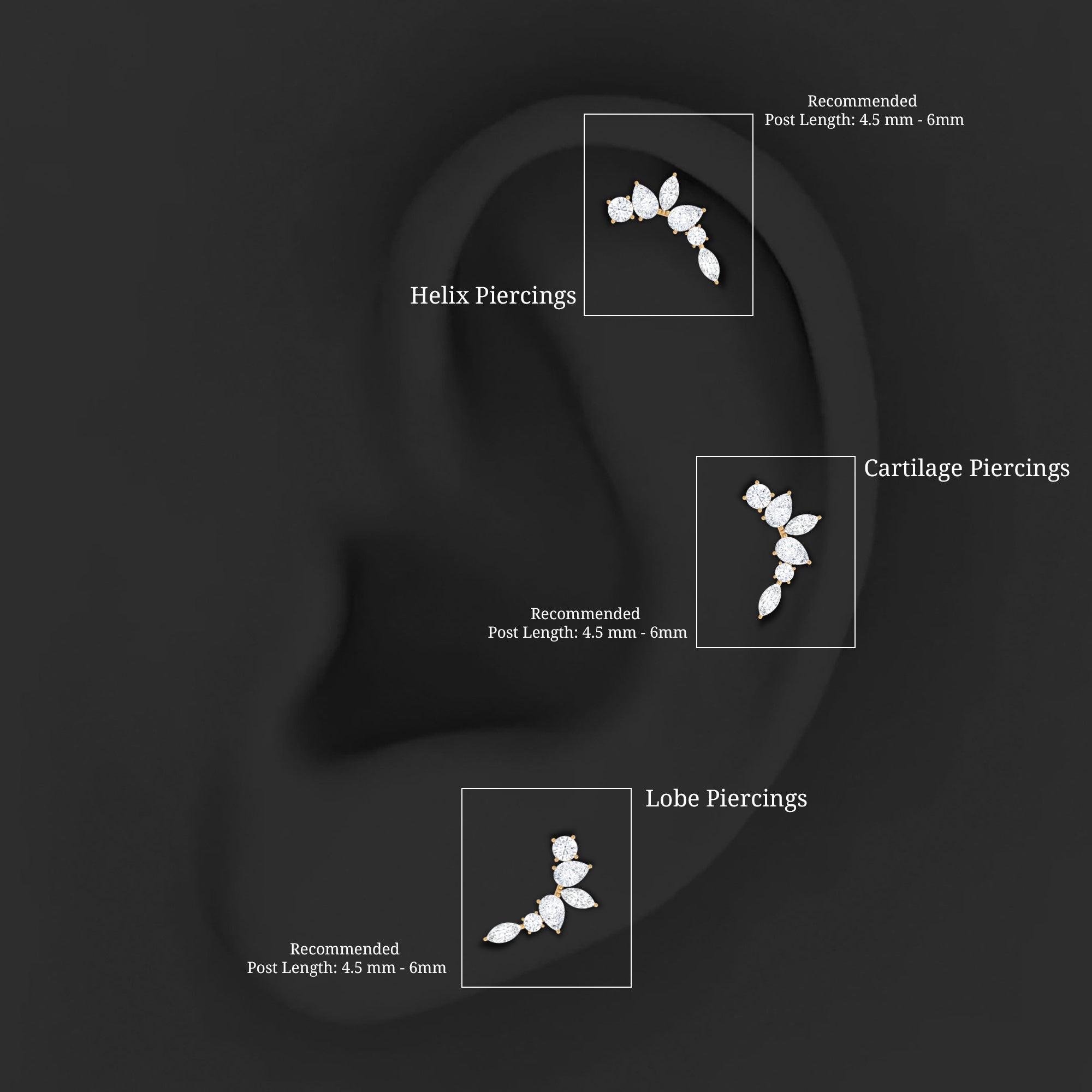 Certified Moissanite Curved Helix Earring for Women