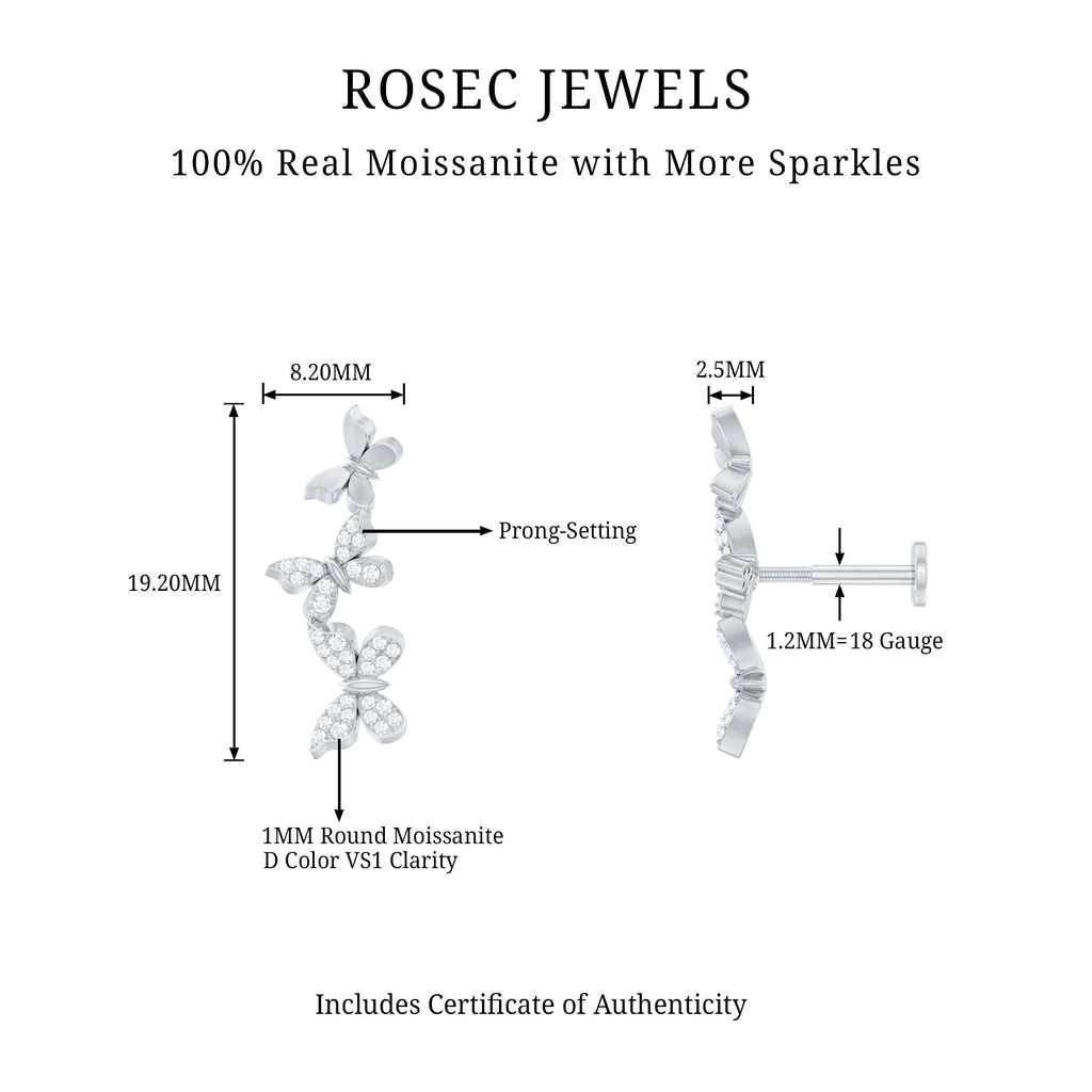 Moissanite Butterfly Climber Earring for Helix Piercing